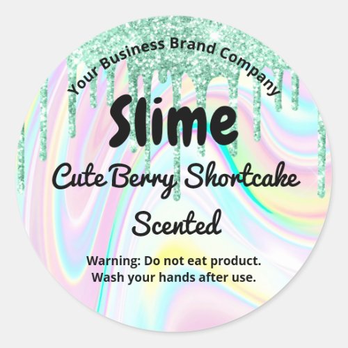 Cute Pastel Rainbow Green Drip Slime Product Label