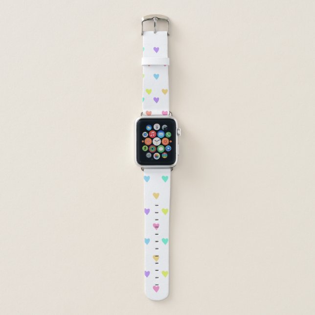 Cute Pastel Rainbow Hearts Pattern Apple Watch Band (Front)