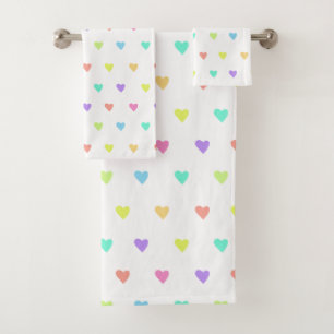Cute Pastel Rainbow Hearts Pattern Bath Towel Set