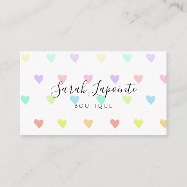 Cute Pastel Rainbow Hearts Pattern Business Card (Front)