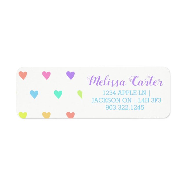 Cute Pastel Rainbow Hearts Pattern Label (Front)