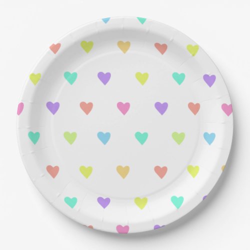 Cute Pastel Rainbow Hearts Pattern Paper Plates