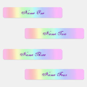 Cute Pastel Rainbow Iron On Purple Name Tag Labels