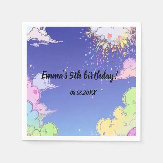 Cute Pastel Rainbow Kids Birthday Party Customized Napkins (Front)