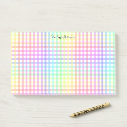 Cute Pastel Rainbow Lined Add Your Name Large Post_it Notes