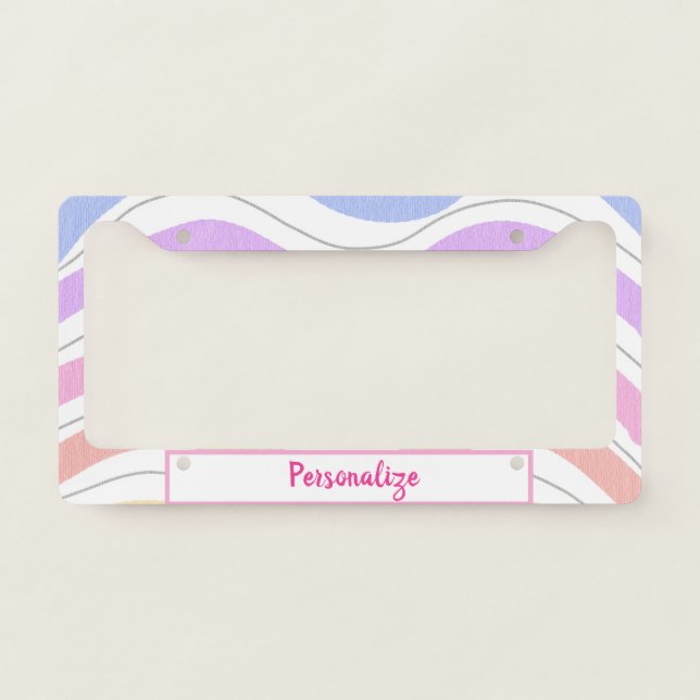 Cute Pastel Rainbow Pattern Girly Personalized License Plate Frame (Front)