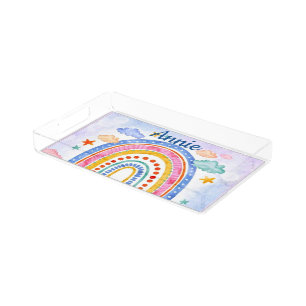 Cute pastel rainbow personalized acrylic tray
