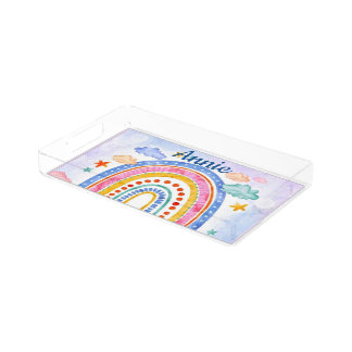Cute pastel rainbow personalized  acrylic tray