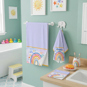 Cute pastel rainbow personalized bath towel set