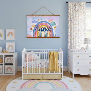 Cute pastel rainbow personalized hanging tapestry