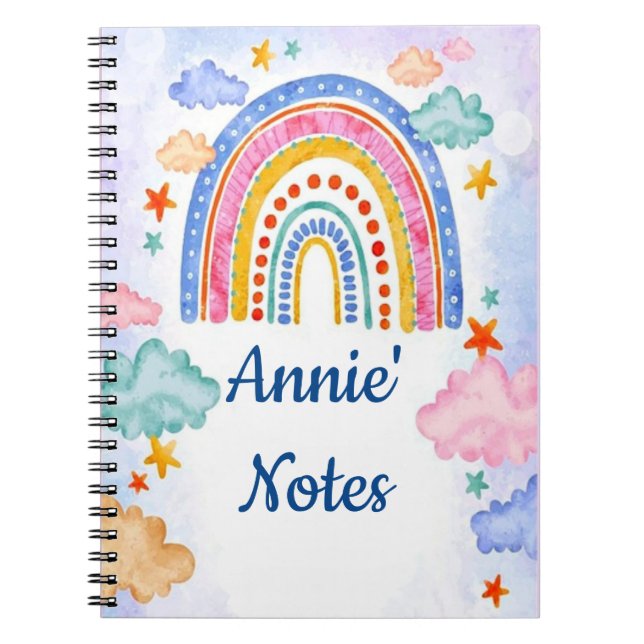Cute pastel rainbow personalized  notebook (Front)