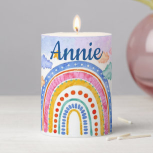 Cute pastel rainbow personalized pillar candle