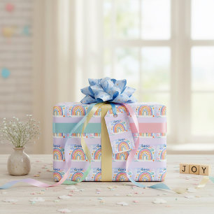 Cute pastel rainbow personalized wrapping paper