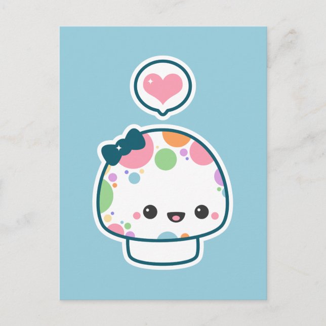 Cute Pastel Rainbow Polka Dotted Mushroom Postcard (Front)