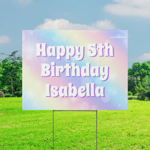 Cute Pastel Rainbow Sparkle Birthday Party Yard Sign