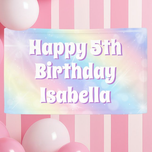 Cute Pastel Rainbow Sparkle Kids Birthday Party Banner (Creator Uploaded)