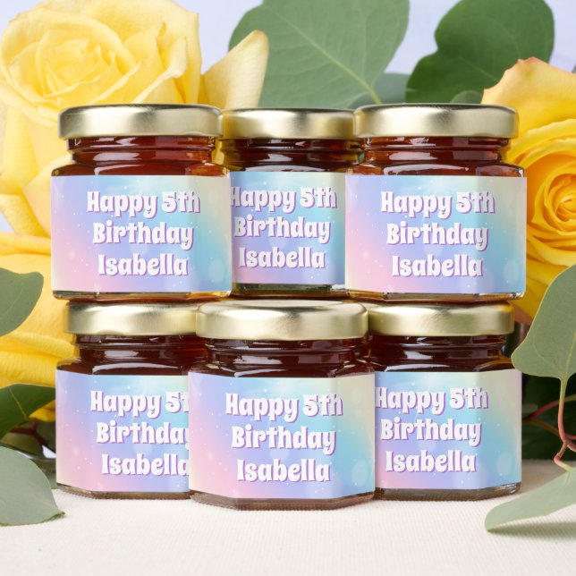 Cute Pastel Rainbow Sparkle Kids Birthday Party Honey Jar Favors (Insitu)