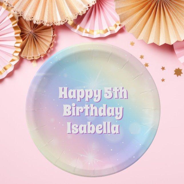 Cute Pastel Rainbow Sparkle Kids Birthday Party Paper Plates (Creator Uploaded)