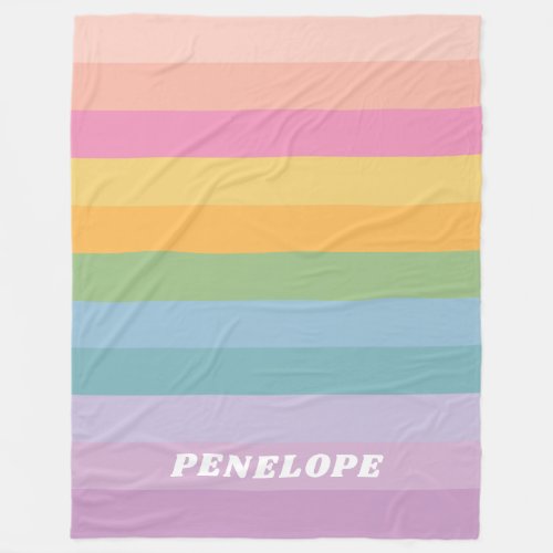 Cute Pastel Rainbow Stripes Personalized Name Fleece Blanket