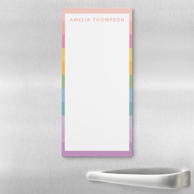 Cute Pastel Rainbow Stripes Personalized Name Magnetic Notepad (In Situ)