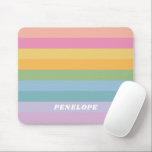 Cute Pastel Rainbow Stripes Personalized Name Mouse Pad<br><div class="desc">Whimsical design of simple stripes in a bright candy rainbow palette.</div>