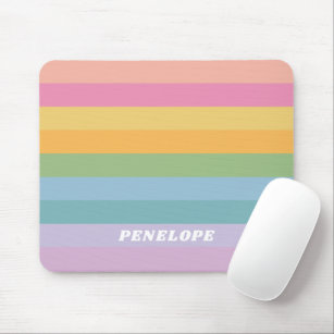 Cute Pastel Rainbow Stripes Personalized Name Mouse Pad