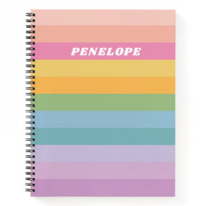 Cute Pastel Rainbow Stripes Personalized Name Notebook