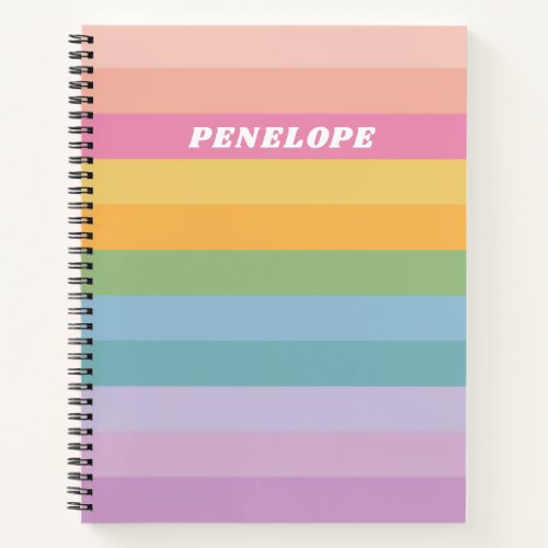 Cute Pastel Rainbow Stripes Personalized Name Notebook