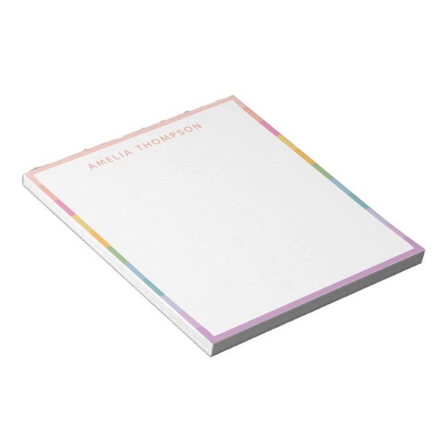 Cute Pastel Rainbow Stripes Personalized Name Notepad (Angled)