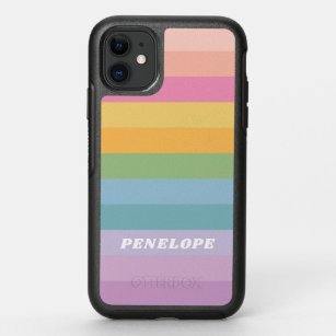 Cute Pastel Rainbow Stripes Personalized Name OtterBox Symmetry iPhone 11 Case