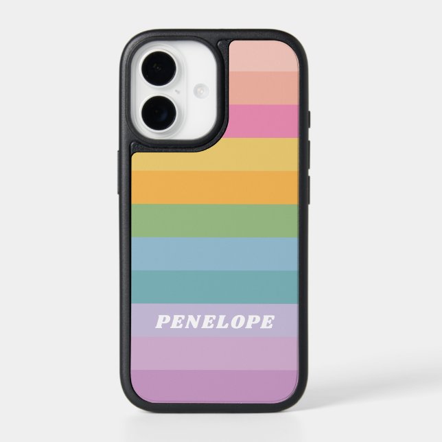 Cute Pastel Rainbow Stripes Personalized Name Otterbox iPhone Case (Back)