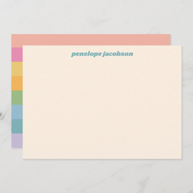 Cute Pastel Rainbow Stripes Retro Personalized Note Card (Front/Back)