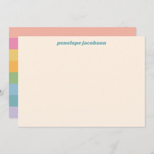 Cute Pastel Rainbow Stripes Retro Personalized Note Card