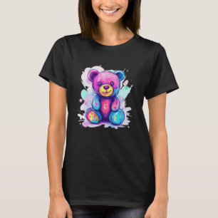 Cute Pastel Rainbow Teddy Bear Paint Splash T-Shirt
