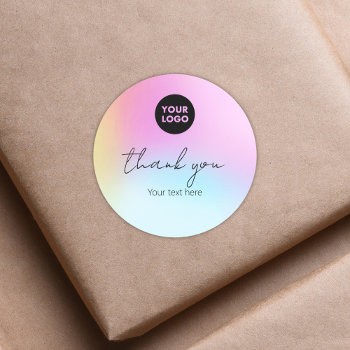 Cute Pastel Rainbow Thank You Small Business Logo Classic Round Sticker by TabbyGun at Zazzle