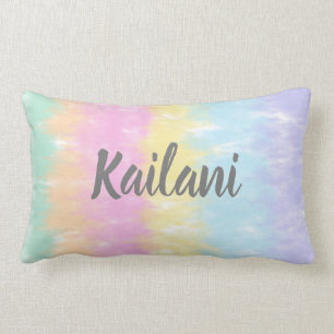 Cute Pastel Rainbow Tie Dye Stripes Name Lumbar Pi Pillow