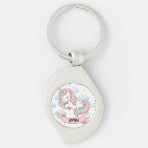 Cute Pastel Rainbow Unicorn Clouds Personalized Keychain