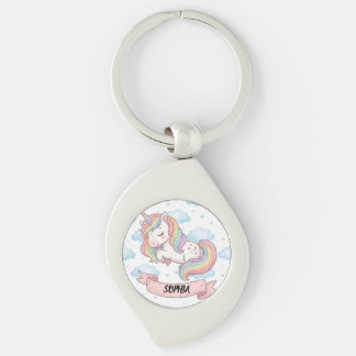 Cute Pastel Rainbow Unicorn Clouds Personalized Keychain