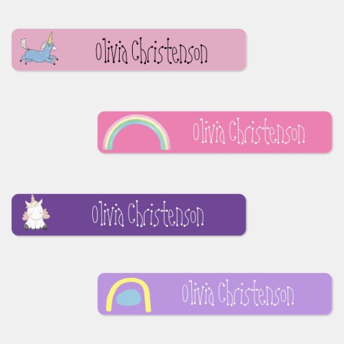 Cute Pastel Rainbow Unicorn Kids Labels