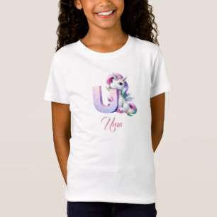 Cute Pastel Rainbow Unicorn Letter U Monogram  T-Shirt