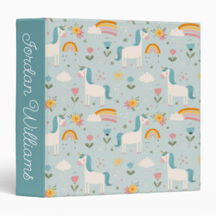 Cute pastel Rainbow Unicorn Pattern 3 Ring Binder