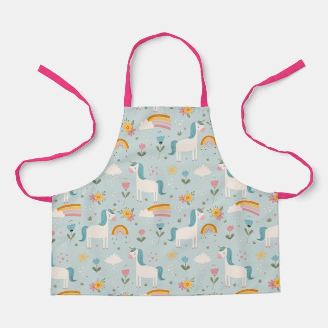 Cute pastel Rainbow Unicorn Pattern Apron (Front)