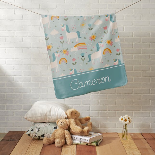 Cute pastel Rainbow Unicorn Pattern Baby Blanket (In Situ)