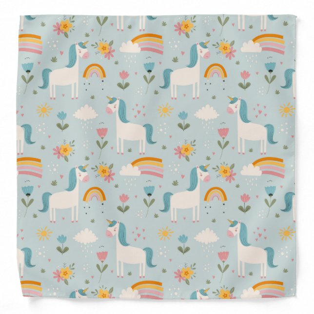 Cute pastel Rainbow Unicorn Pattern Bandana (Front)