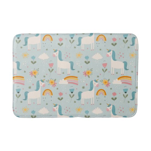 Cute pastel Rainbow Unicorn Pattern Bath Mat