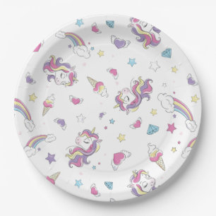 Cute Pastel Rainbow Unicorn Pattern Birthday Party Paper Plates