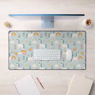 Cute pastel Rainbow Unicorn Pattern Desk Mat