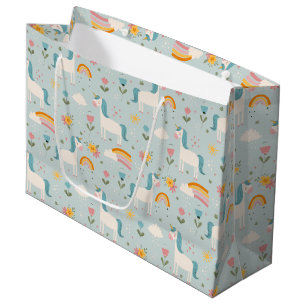 Cute pastel Rainbow Unicorn Pattern Large Gift Bag