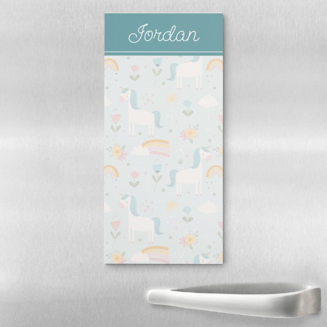 Cute pastel Rainbow Unicorn Pattern Magnetic Notepad (In Situ)
