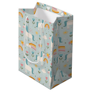 Cute pastel Rainbow Unicorn Pattern Medium Gift Bag